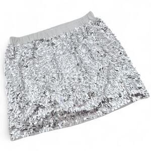 Crewcuts Silver Sequin Knit Mini Skirt Girls 8 Swifty Holiday Party Glam Lined